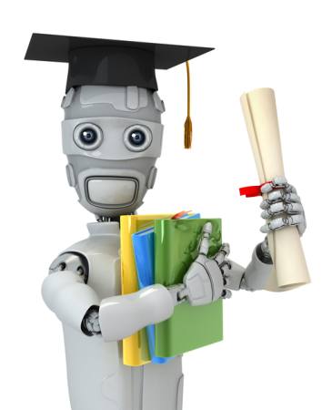 utdannet, robot, papir, diplom, filer, bøker, lue Vladimir Nikitin - Dreamstime