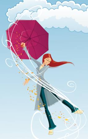 paraply, jente, vind, skyer, regn, lykkelig Tachen - Dreamstime