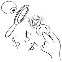 Pixwords Bildet med linse, forstørrelsesglass, ring, diamant, dolar, tegn, hånd John Takai - Dreamstime