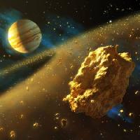 Pixwords Bildet med universet, bergarter, planet, plass, kometen Andreus - Dreamstime