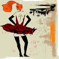 Pixwords Bildet med maleri, kvinne, kjole, tegning, rød Lunetskaya