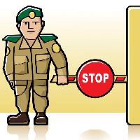 Pixwords Bildet med stopp, soldat, barriere, hæren Zitramon