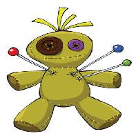 Pixwords Bildet med dukketeater, voodoo, nåler, leketøy, knapp Dedmazay - Dreamstime
