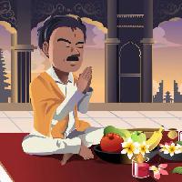 Pixwords Bildet med mann, be, mat, spise, Appels, banan, frukt, indisk Artisticco Llc (Artisticco)