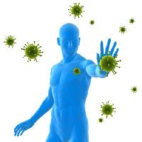 Pixwords Bildet med virus, immunforsvar, blå, mann, syke, bakterier, grønn Sebastian Kaulitzki - Dreamstime