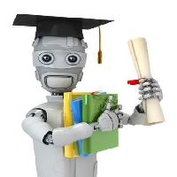 Pixwords Bildet med utdannet, robot, papir, diplom, filer, bøker, lue Vladimir Nikitin - Dreamstime