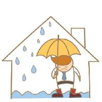 Pixwords Bildet med vann, lekkasje, mann, paraply, regn, hus Falara - Dreamstime