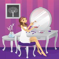 Pixwords Bildet med kvinne, makeup, tre, speil, skrivebord Artisticco Llc - Dreamstime