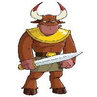 Pixwords Bildet med kriger, sverd, horn, bull, taurus, dyr Dedmazay - Dreamstime