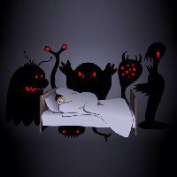 Pixwords Bildet med halloween, seng, monster, monstre, natt, scarry Aidarseineshev