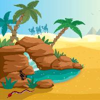 Pixwords Bildet med ørken, vann, skorpion, slange, kameler, steiner Martin Malchev (Malchev)
