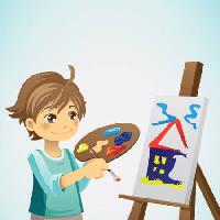 Pixwords Bildet med kid, barn, tegning, pensel, lerret, hus Artisticco Llc - Dreamstime