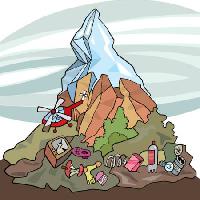 Pixwords Bildet med fjellet, is, søppel, chopper Igor Zakowski - Dreamstime