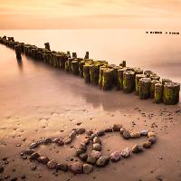 Pixwords Bildet med vann, hjerte, hjerter, stener, tre, sand, strand Manuela Szymaniak (Manu10319)