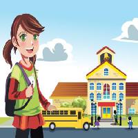 Pixwords Bildet med jente, kvinne, barn, buss, skole, bell Artisticco Llc - Dreamstime