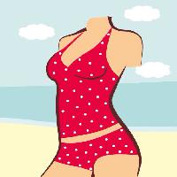 Pixwords Bildet med kvinne, kropp, rød, sort, bad, strand, vann, skyer, klær Anvtim