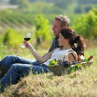 Pixwords Bildet med romantikk, romantisk, vin, basket, person, personer, kvinne, mann, glass, drikke Auremar