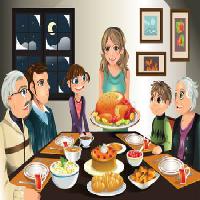 Pixwords Bildet med middag, kalkun, familie, kvinne, jente, måltid Artisticco Llc - Dreamstime